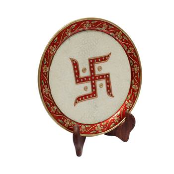 Marble Decorative Plate With Swastik Embellished 2