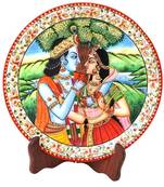Handicrafts Paradise Marble Round Decorative Plate Radha Krishna