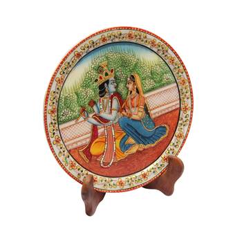 Handicrafts Paradise Marble Radha Krishan Round Decorative Plate 1