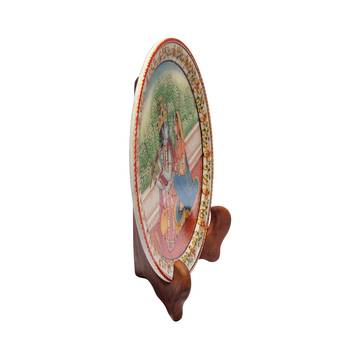 Handicrafts Paradise Marble Radha Krishan Round Decorative Plate 3