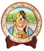 Handicrafts Paradise Indian Bride Painted On Round Marble Plate Hpmr15126