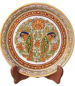 Handicrafts Paradise Marble Plate With Pair Of Peacock And Flowers Hpmr15160