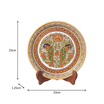 Handicrafts Paradise Marble Plate With Pair Of Peacock And Flowers Hpmr15160 2