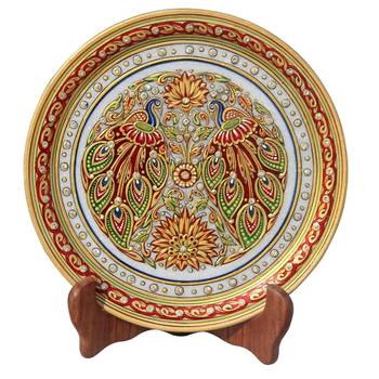 Handicrafts Paradise Peacock With Beautiful Feathers On Marble Plate Hpmr15163 1