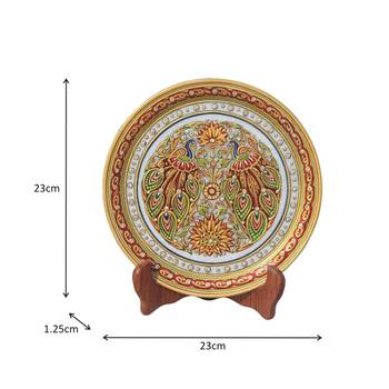 Handicrafts Paradise Peacock With Beautiful Feathers On Marble Plate Hpmr15163 2