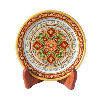 Handicrafts Paradise Mughal Flower Painted On Marble Plate Hpmr15165 1
