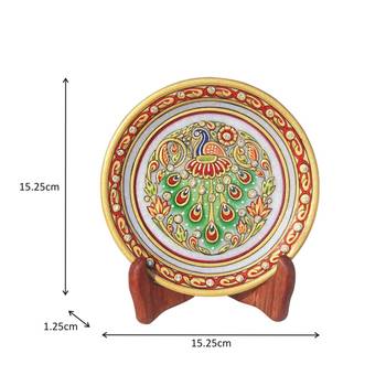 Handicrafts Paradise Peacock With Feathers Spread On Marble Plate Hpmr15167 2