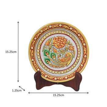 Handicrafts Paradise Peacock With Flowers Painted  On Marble Plate Hpmr15170 2