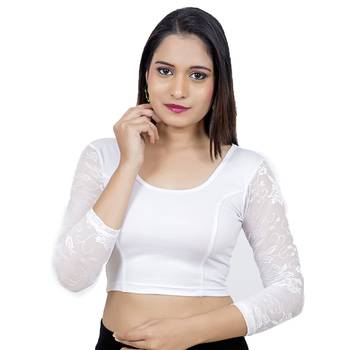 Silver Full Net Sleeves Lycra Stretchable Readymade Saree Blouse 1