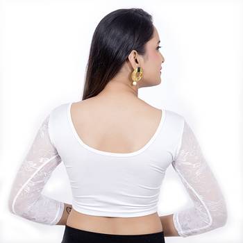 Silver Full Net Sleeves Lycra Stretchable Readymade Saree Blouse 4