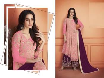 Pink Embroidered Net Salwar Semi Stitched 3