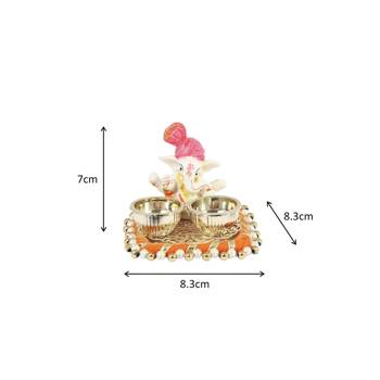 Handicrafts Paradise decorative puja thali/pooja thali/haldi kumkum holder with pink turban ganesh -( 3.25 x 2.75 inch ) 3