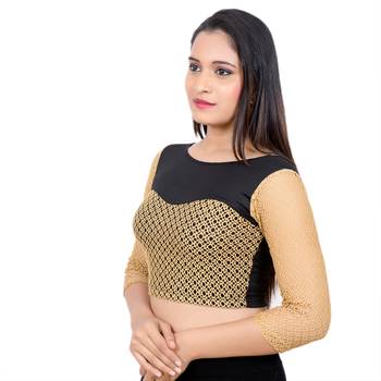 Black Shimmer Black Full Net Sleeves Lycra Stretchable Readymade Saree Blouse 3