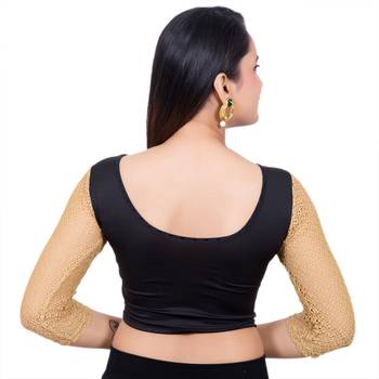 Black Shimmer Black Full Net Sleeves Lycra Stretchable Readymade Saree Blouse 4