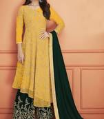 Yellow Embroidered Net Salwar Semi Stitched