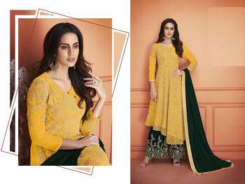Yellow Embroidered Net Salwar Semi Stitched 3