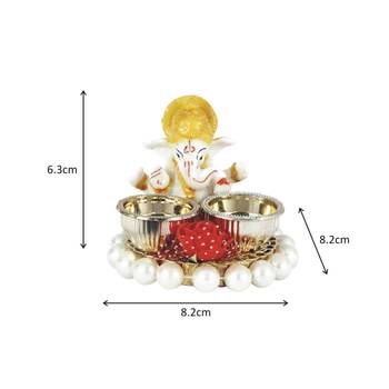 Handicrafts Paradise decorative puja thali / pooja thali / haldi kumkum holder with ganesh and Pearl beads base 3