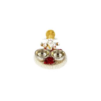 Handicrafts Paradise decorative puja thali / pooja thali / haldi kumkum holder with Pearl beads embellishment 1