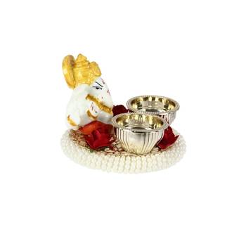 Handicrafts Paradise decorative puja thali / pooja thali / haldi kumkum holder with Pearl beads embellishment 2