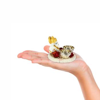 Handicrafts Paradise decorative puja thali / pooja thali / haldi kumkum holder with Pearl beads embellishment 5