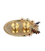 Handicrafts Paradise decorative haldi kumkum holder/ Puja thali / Pooja thali with Enamel Peacock design