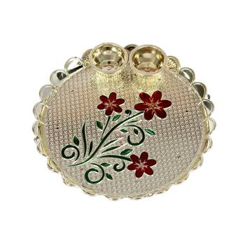 Handicrafts Paradise decorative haldi kumkum holder/ Puja thali / Pooja thali with Enamel Floral design 2