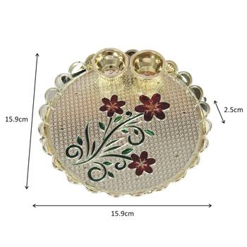 Handicrafts Paradise decorative haldi kumkum holder/ Puja thali / Pooja thali with Enamel Floral design 4