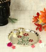 Handicrafts Paradise decorative haldi kumkum holder/ Puja thali / Pooja thali with Enamel Floral design