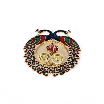 decorative haldi kumkum holder/Puja thali /Pooja thali with 2 enamel Peacocks Ganesha face in centre with 2 katoris 2
