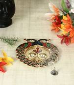 decorative haldi kumkum holder/Puja thali /Pooja thali with 2 enamel Peacocks Ganesha face in centre with 2 katoris