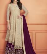 Beige Embroidered Net Salwar Semi Stitched