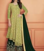 Parrot  Green Embroidered Net Salwar Semi Stitched