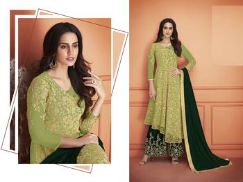 Parrot  Green Embroidered Net Salwar Semi Stitched 3