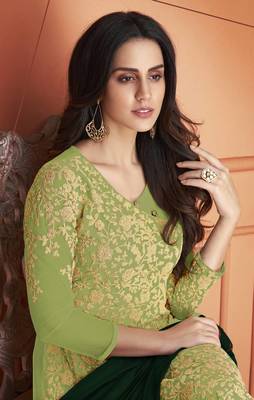 Parrot  Green Embroidered Net Salwar Semi Stitched 5