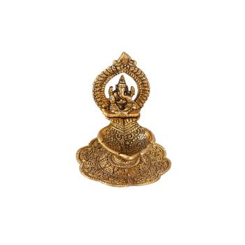 Ganesh Diya in Metal Antique golden finish Handicrafts Paradise 1