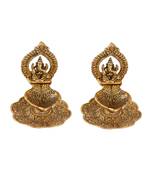 Ganesh Diya Pair in Metal with Swastik engraved in Hand Golden Finish