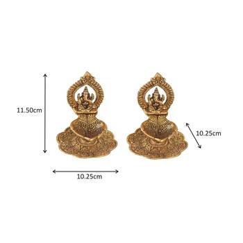 Ganesh Diya Pair in Metal with Swastik engraved in Hand Golden Finish 2