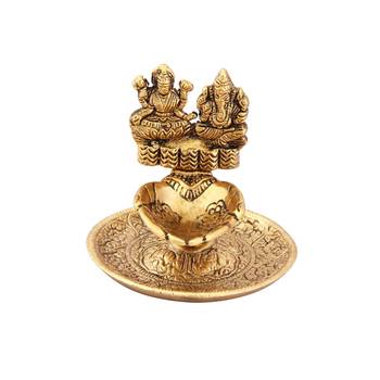 Lakshmi Ganesh hand diya in metal antique gold plated 1