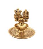 Lakshmi Ganesh hand diya in metal antique gold plated