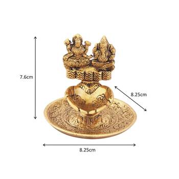Lakshmi Ganesh hand diya in metal antique gold plated 2
