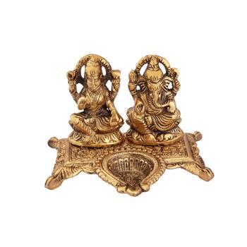 Lakshmi ganesh diya antique gold plated 1