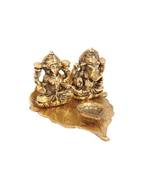 Lakshmi Ganesh diya on pipal leaf with diya antique gold plated