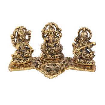 Lakshmi Ganesh Saraswati gold plated with diya 1