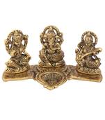 Lakshmi Ganesh Saraswati gold plated with diya