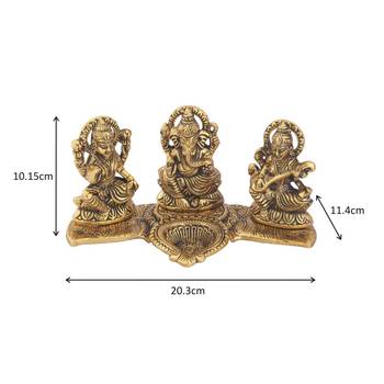 Lakshmi Ganesh Saraswati gold plated with diya 2