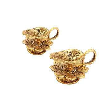 Chirag Diya pair in Metal antique gold plated 1