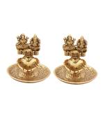 Lakshmi Ganesh hand diya pair in metal antique gold plated