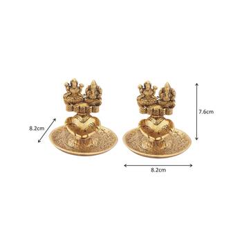 Lakshmi Ganesh hand diya pair in metal antique gold plated 2