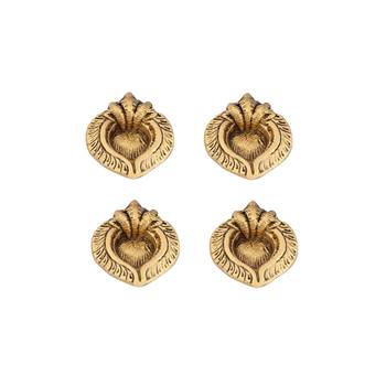 Diya set of 4 pc in metal tripple ganesh face antique golden finish 1