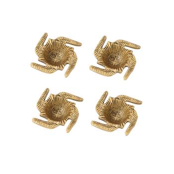 Diya set of 4 pc in metal swastik shape antique golden finish 1